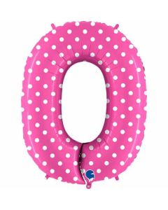 40" Pink Polka Dots Number 0 Foil Balloon Grabo