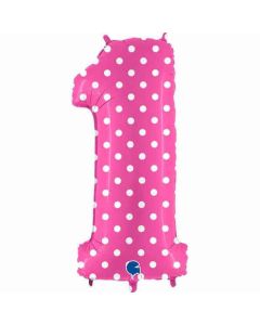 40" Pink Polka Dots Number 1 Foil Balloon Grabo