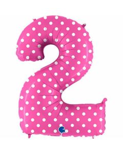 40" Pink Polka Dots Number 2 Foil Balloon Grabo