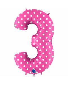 40" Pink Polka Dots Number 3 Foil Balloon Grabo
