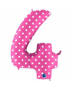 40" Pink Polka Dots Number 4 Foil Balloon Grabo