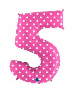 40" Pink Polka Dots Number 5 Foil Balloon Grabo
