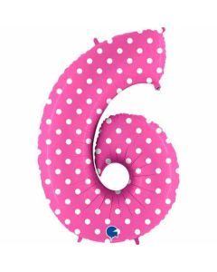 40" Pink Polka Dots Number 6 Foil Balloon Grabo