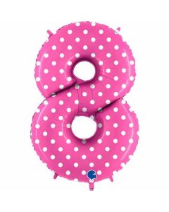 40" Pink Polka Dots Number 8 Foil Balloon Grabo