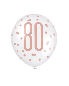 12" Age 80 Rose Gold Latex 6pk Unique