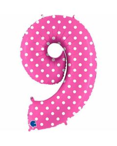 40" Pink Polka Dots Number 9 Foil Balloon Grabo
