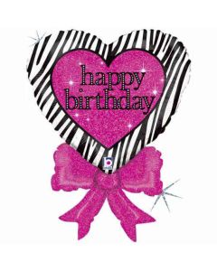 30" Birthday Zebra Heart Bow Grabo