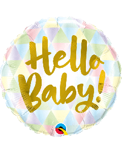 18" Multi Pastel & Gold Hello Baby Round Foil Qualatex