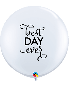 36" White Simply Best Day Ever Latex 2pk Qualatex