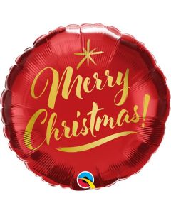 18" Rnd Christmas Gold Script Red Qualatex