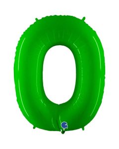 Number 0 Hot Lime Shiny White 40" Foil Balloon - 900WHL-P