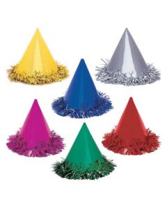 Assorted Colours Fringe Foil Party Hats 6pk Unique