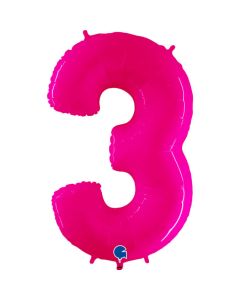 40" Shiny Pink Number 3 Foil Balloon Grabo