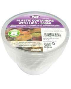 Round Plastic Food Containers 500ml Pk5 PPS
