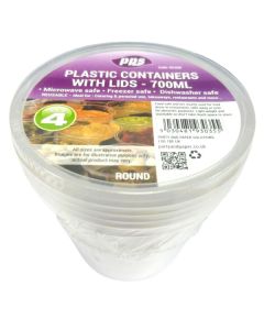 Round Plastic Food Containers With Lids 700ml Pk4 PPS