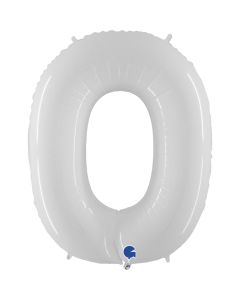40" Shiny White Number 0 Foil Balloon Grabo