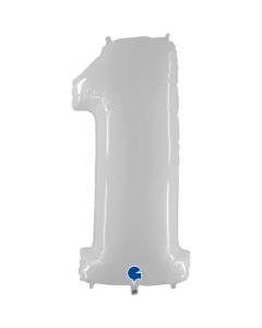 40" Shiny White Number 1 Foil Balloon Grabo