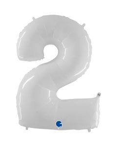 40" Shiny White Number 2 Foil Balloon Grabo