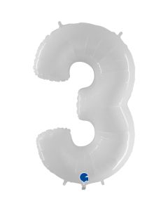 40" Shiny White Number 3 Foil Balloon Grabo