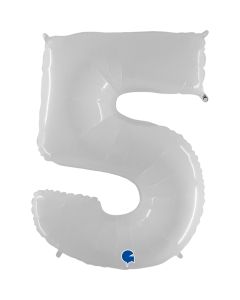 40" Shiny White Number 5 Foil Balloon Grabo