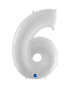 40" Shiny White Number 6 Foil Balloon Grabo