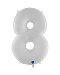 40" Shiny White Number 8 Foil Balloon Grabo