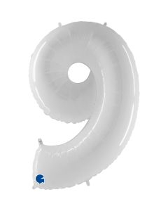 40" Shiny White Number 9 Foil Balloon Grabo