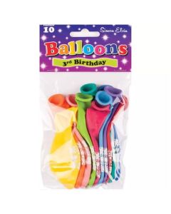 11" Age 3 Assorted Colours Latex 10pk Simon Elvin