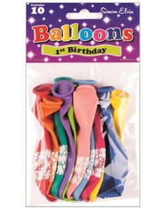 11" Age 1 Assorted Colours Latex 10pk Simon Elvin