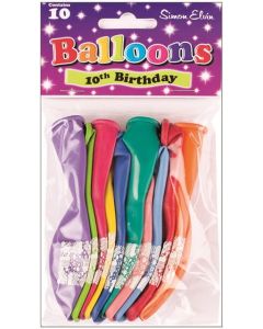 11" Age 10 Assorted Colours Latex 10pk Simon Elvin