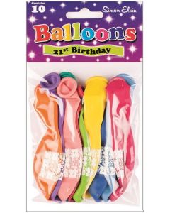 11" Age 21 Assorted Colours Latex 10pk Simon Elvin