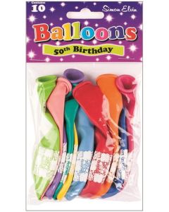 11" Age 50 Assorted Colours Latex 10pk Simon Elvin