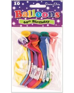 11" Age 60 Assorted Colours Latex 10pk Simon Elvin