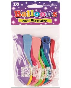 11" Age 80 Assorted Colours Latex 10pk Simon Elvin