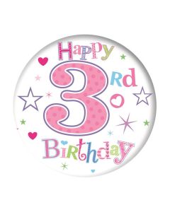 Age 3 Pink Small Birthday Badge 6pk Simon Elvin