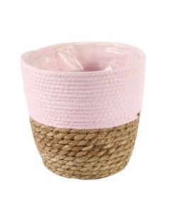 19cm Round Two Tone Seagrass And Pink Paper Basket