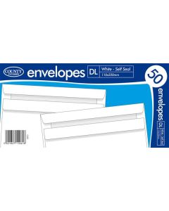 50 White Self Seal Envelopes DL 110mm x 220mm - 80gsm