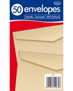 50 Manilla Gummed Envelopes 89mm x 152mm