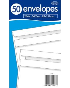 50 White Self Seal Envelopes 89mm x 152mm