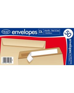 50 DL Manilla Peel & Seal Envelopes 110mm x 220mm