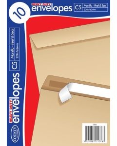 10 Heavy Duty Peel & Seal Manilla Envelopes C5 229mm x 162mm - 115gsm