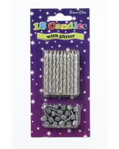 PACK 18 SPIRAL CANDLES & HOLDERS SILVER - CDS956/1