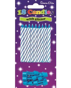 PACK 18 SPIRAL CANDLES & HOLDERS BLUE - CDS953/1