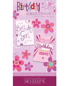Birthday Assorted Box of Cards C50 144/12Pks Silverline