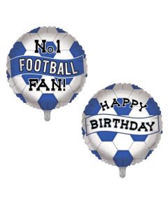 18" No1 Football Fan/Happy Birthday Blue & White Foil Balloon