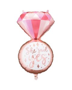 28" 'She Said Yes' Pink/Rose Gold Ring Foil Balloon PartyDeco