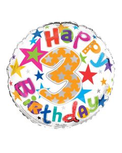 18"  Age 3 Multi Coloured Round Foil Simon Elvin