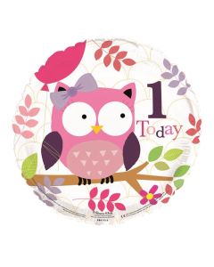 18" Age 1 Pink Cute Owl Round Foil Simon Elvin