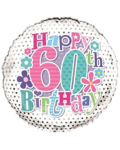 18" Age 60 Pink & Turquoise Round Foil Simon Elvin