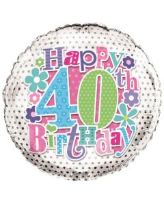 18" Printed Foil Balloon 40th Female Simon Elvin